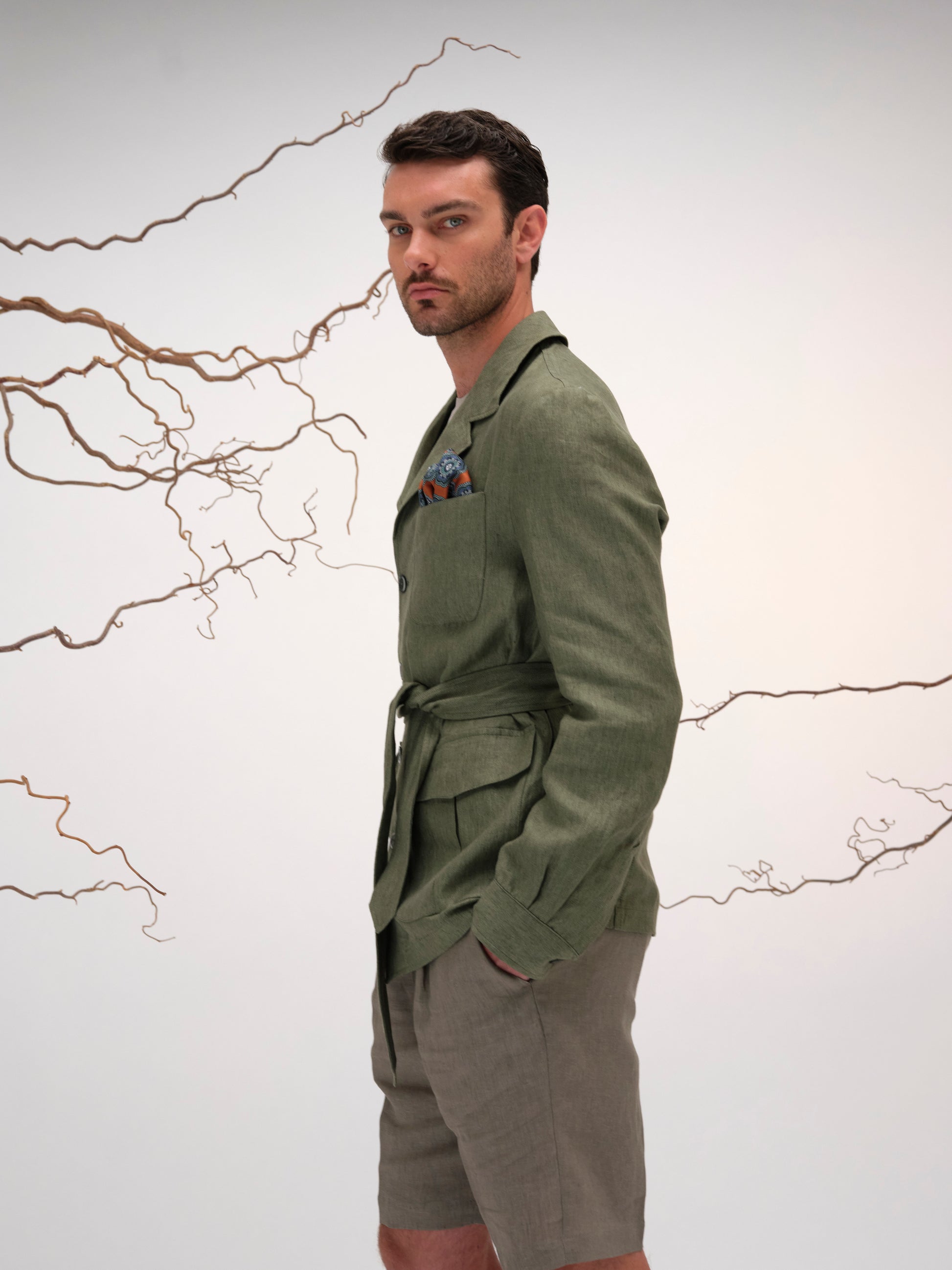 DANTE SAFARI JACKET LINEN OLIVE GREEN