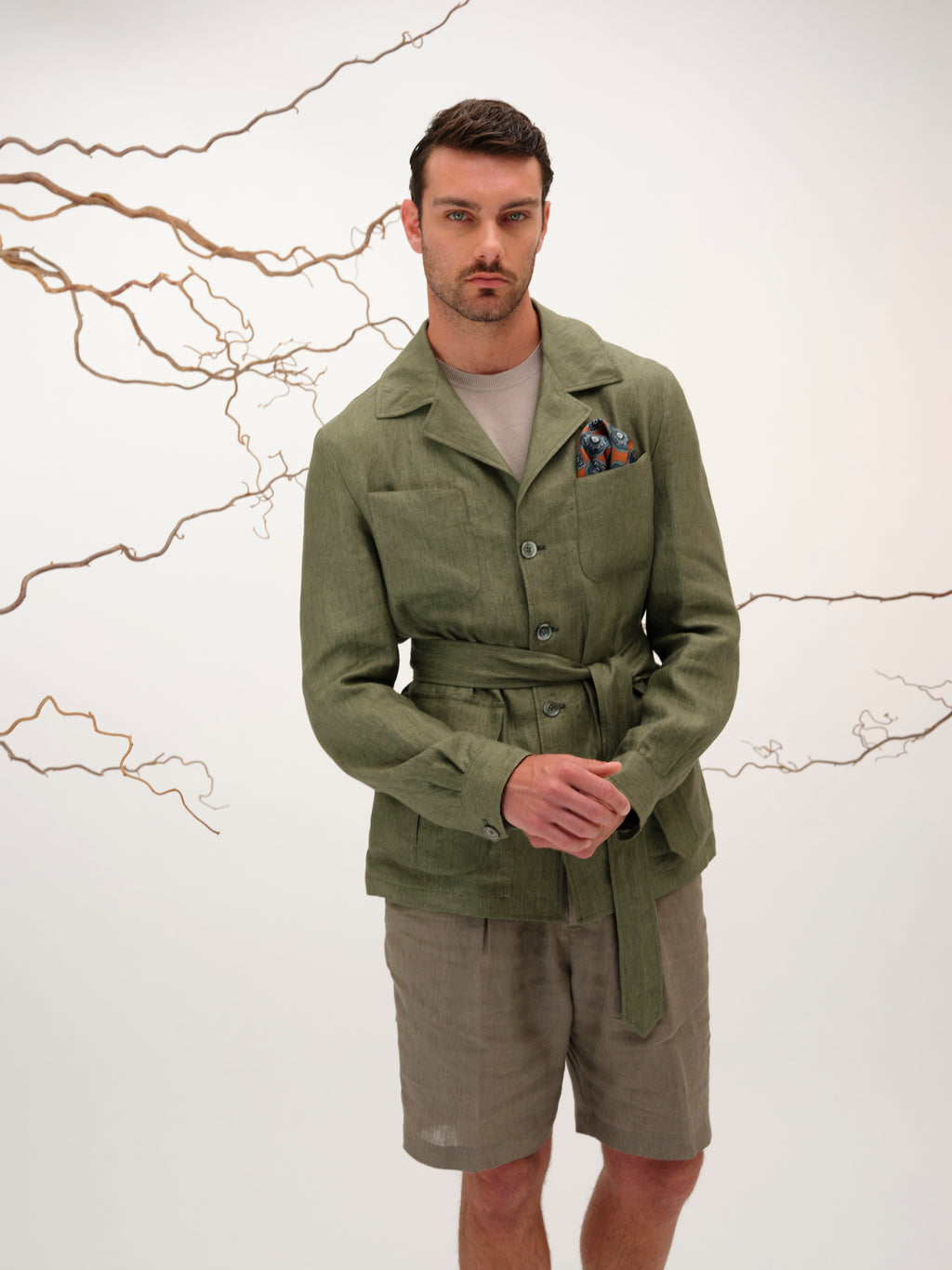 DANTE SAFARI JACKET LINEN OLIVE GREEN