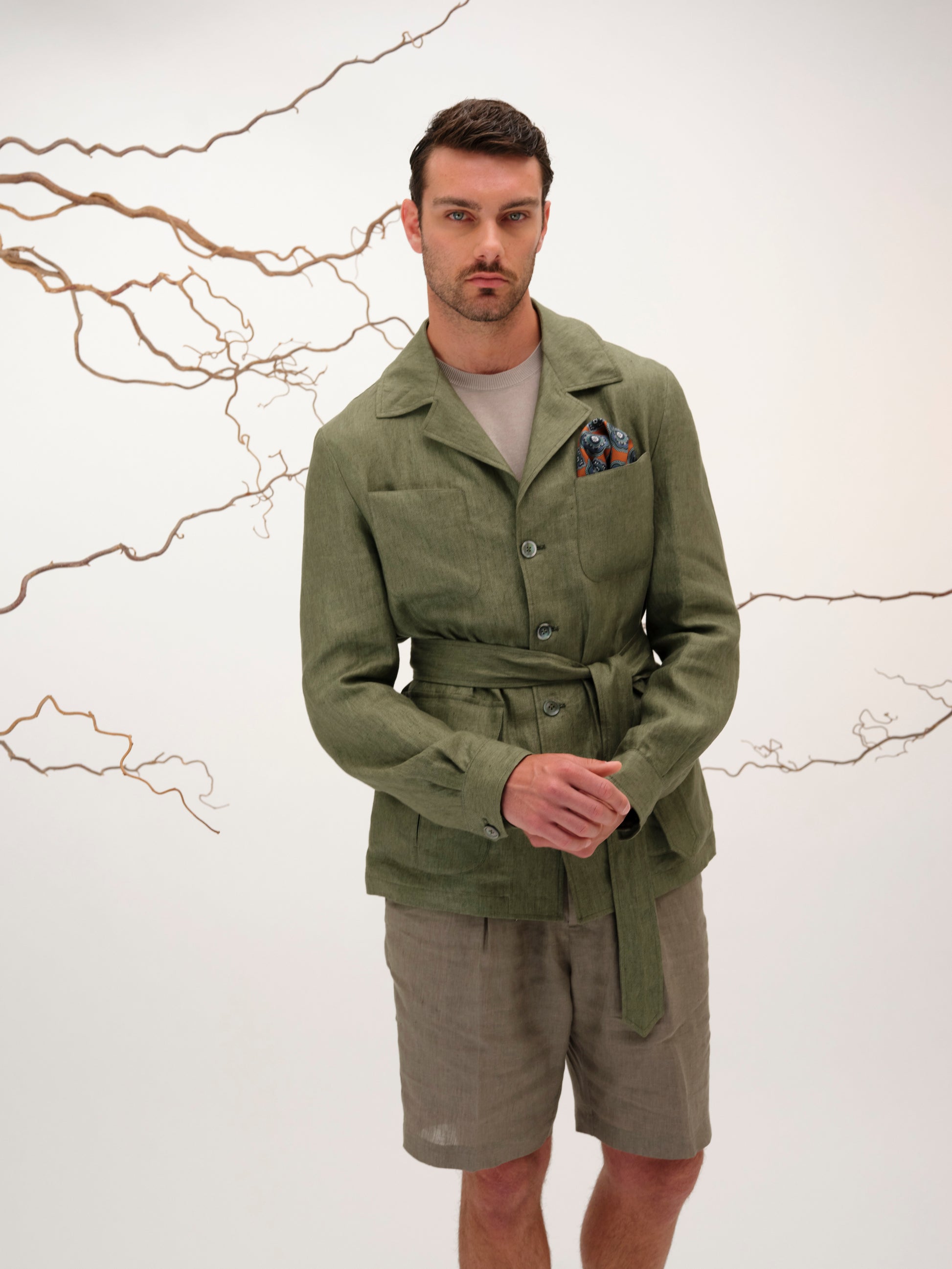 DANTE SAFARI JACKET LINEN OLIVE GREEN