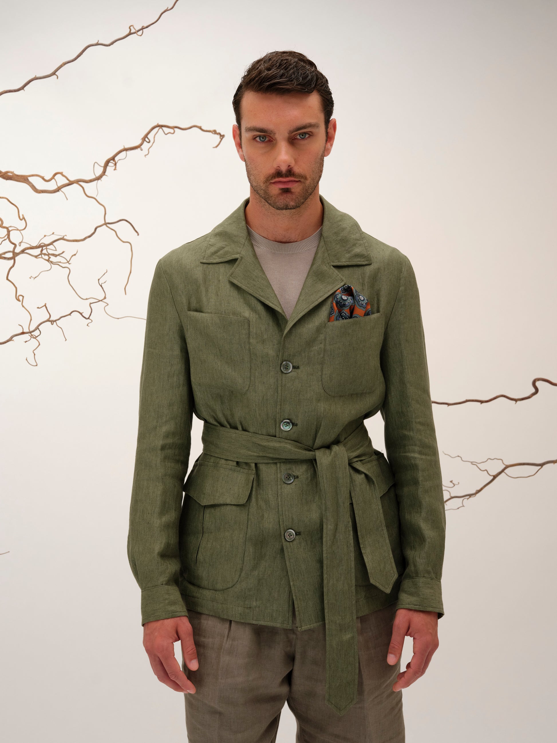 DANTE SAFARI JACKET LINEN OLIVE GREEN