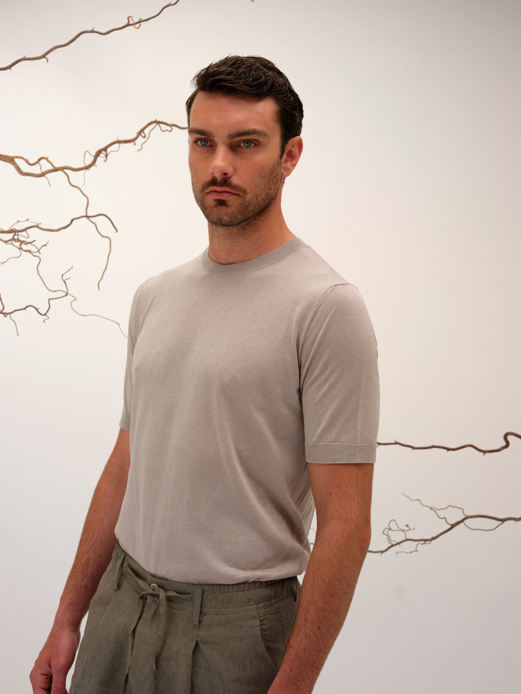 LUCA CLASSY TSHIRT COTTON AND SILK PEARL GREY