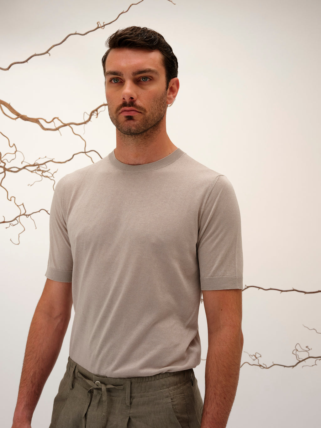 LUCA CLASSY TSHIRT COTTON AND SILK PEARL GREY