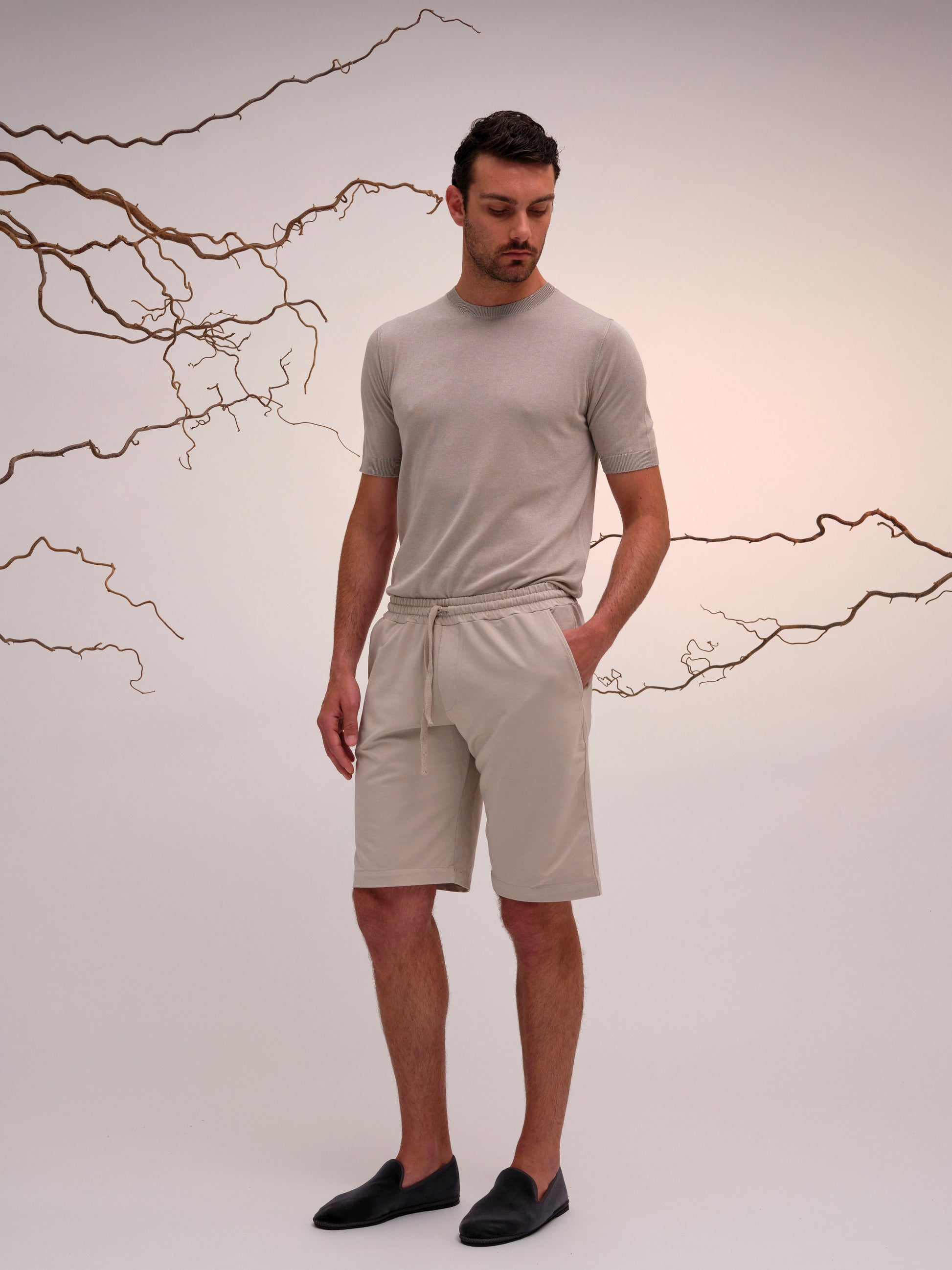LUCA CLASSY TSHIRT COTTON AND SILK PEARL GREY
