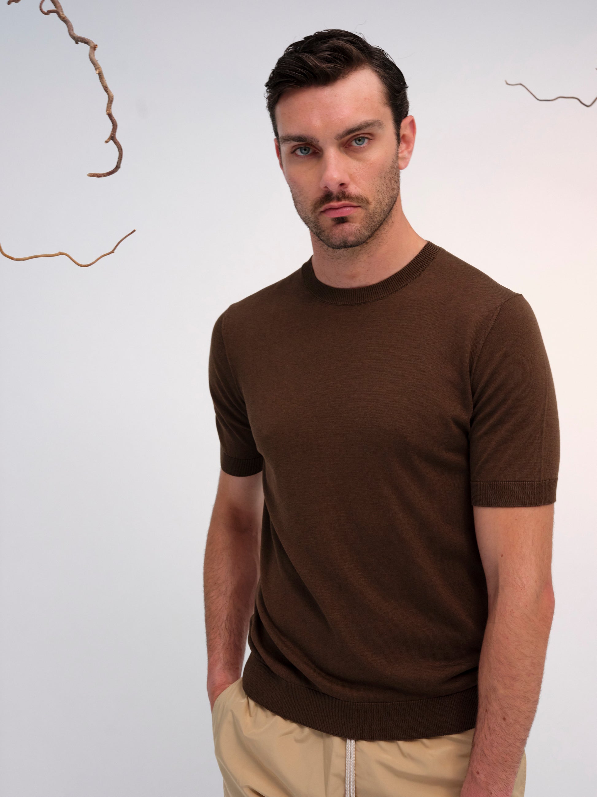 LUCA CLASSY TSHIRT COTTON AND SILK MOCHA BROWN