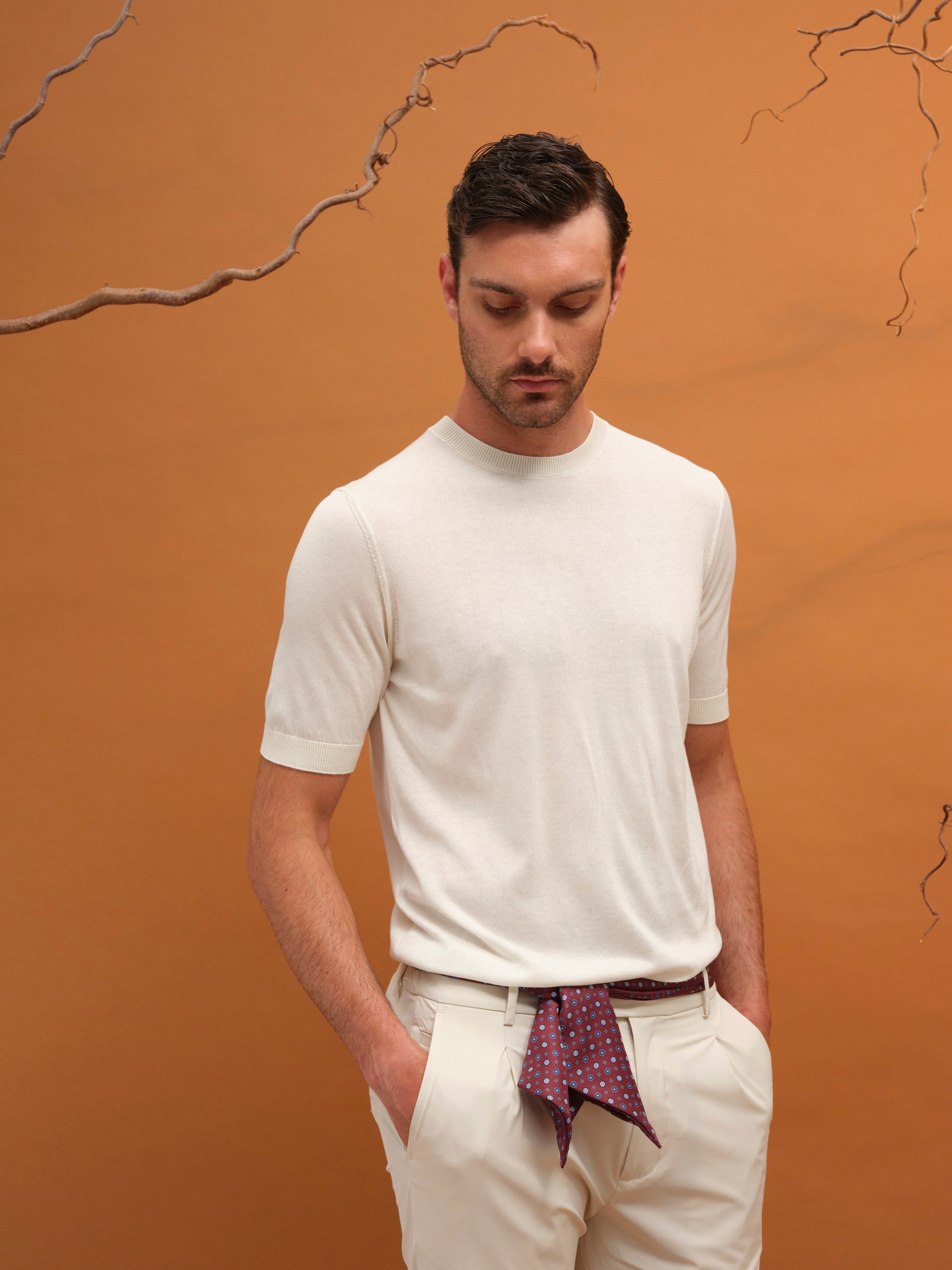 LUCA CLASSY TSHIRT COTTON AND SILK WARM WHITE