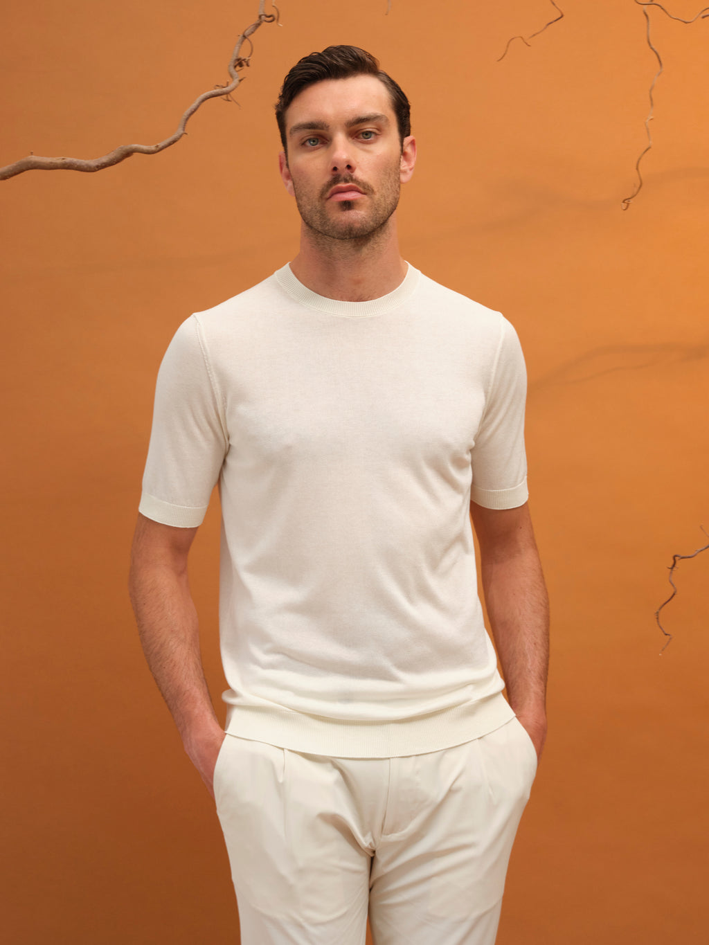 LUCA CLASSY TSHIRT COTTON AND SILK WARM WHITE