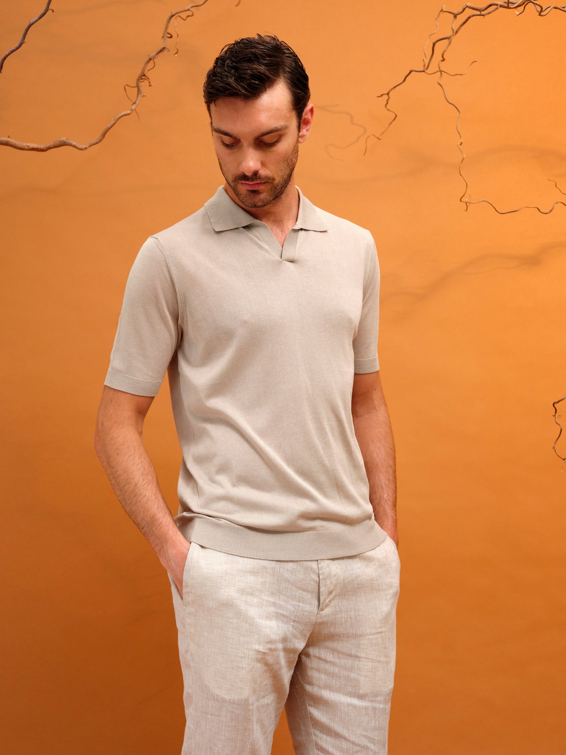 LORENZO POLO NO BUTTON STONE LIGHT GREY