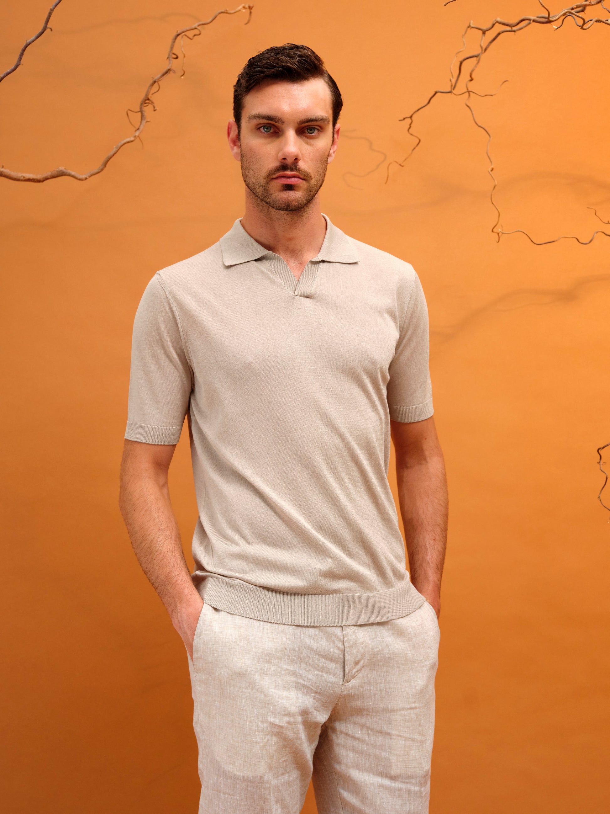 LORENZO POLO NO BUTTON STONE LIGHT GREY