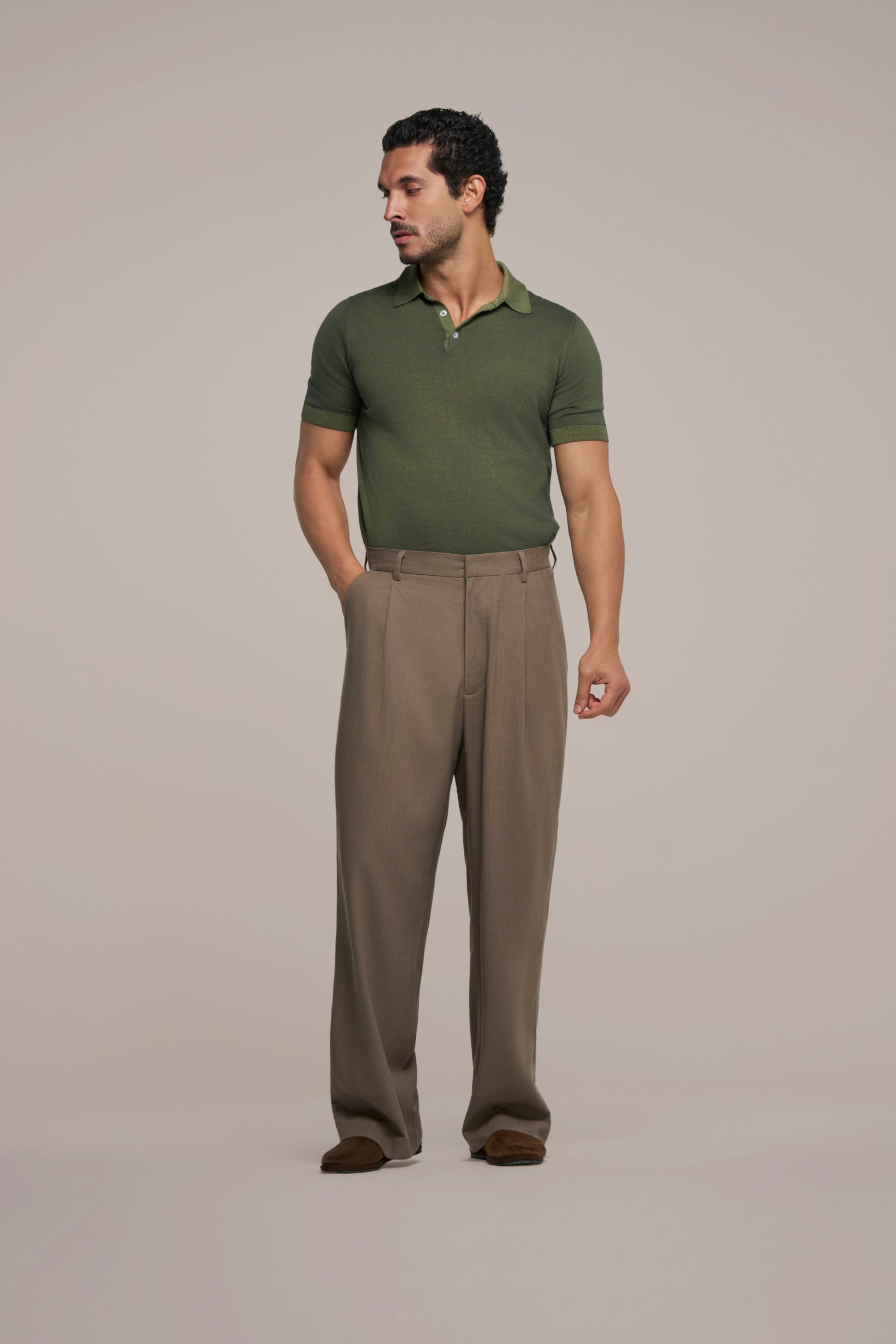 COMFORT OVERSIZE PANTS TAUPE BROWN IN LINEN