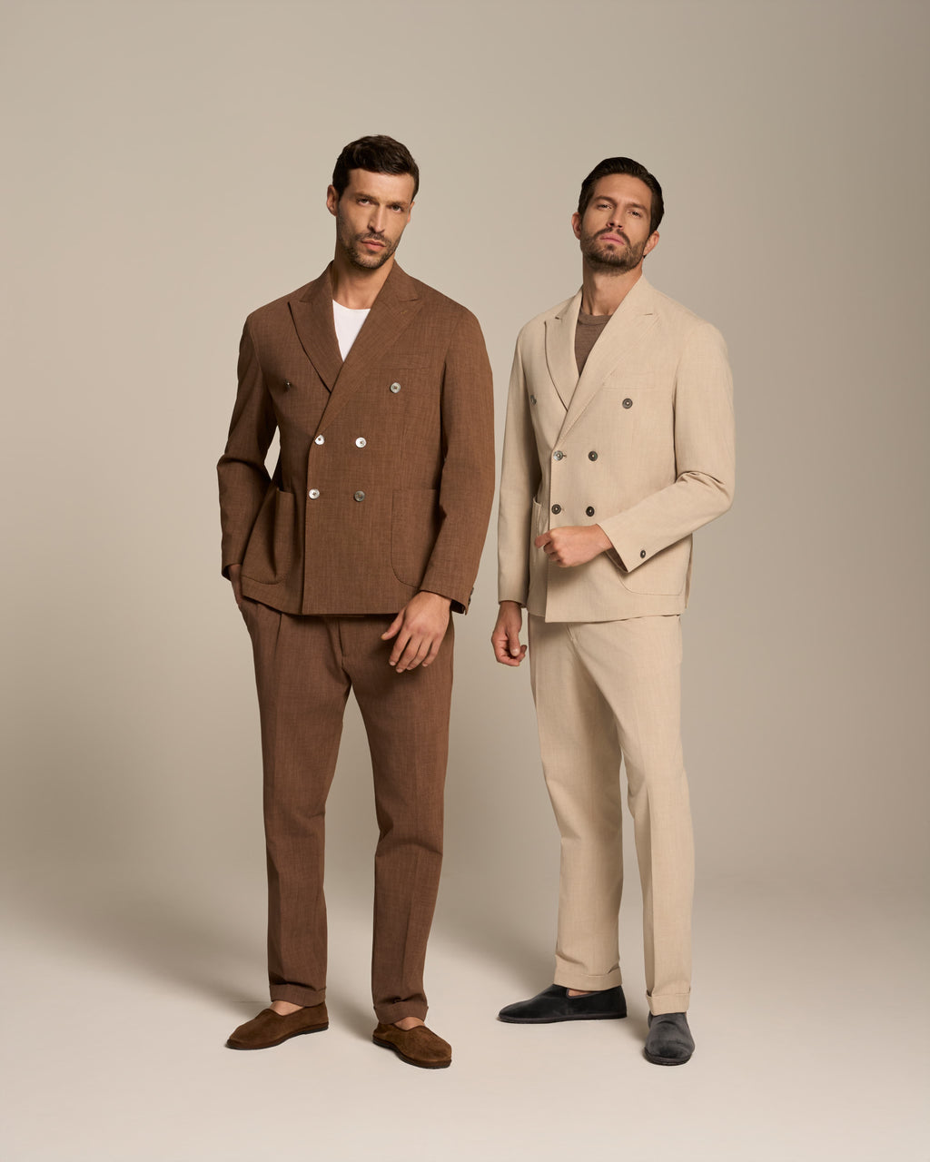 DOUBLE BREST JACKET CHOCOLATE BROWN IN TECHNO LINEN