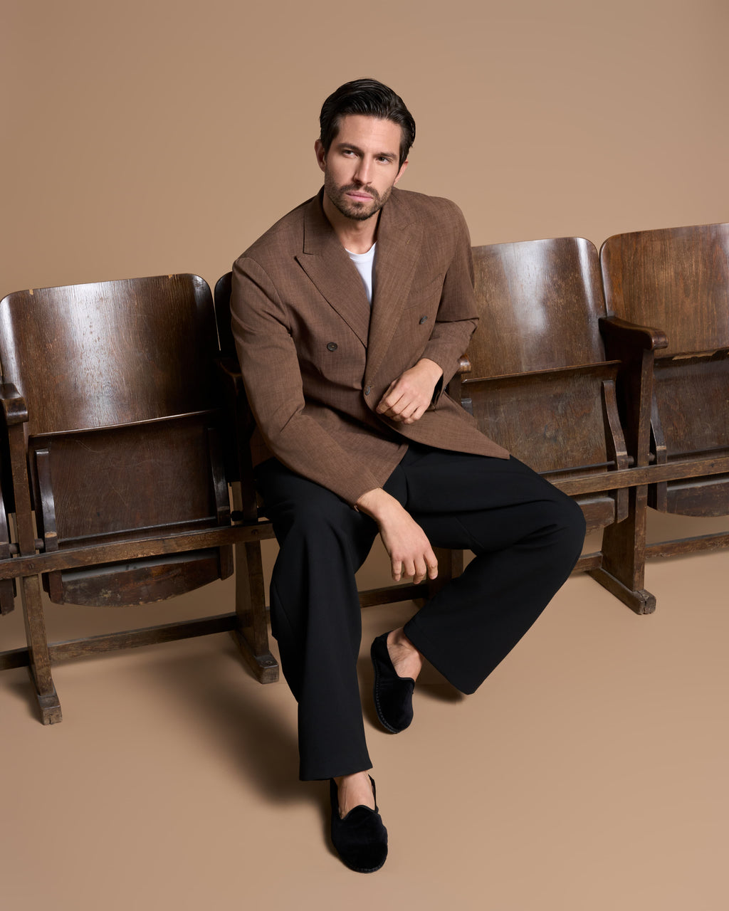 DOUBLE BREST JACKET CHOCOLATE BROWN IN TECHNO LINEN