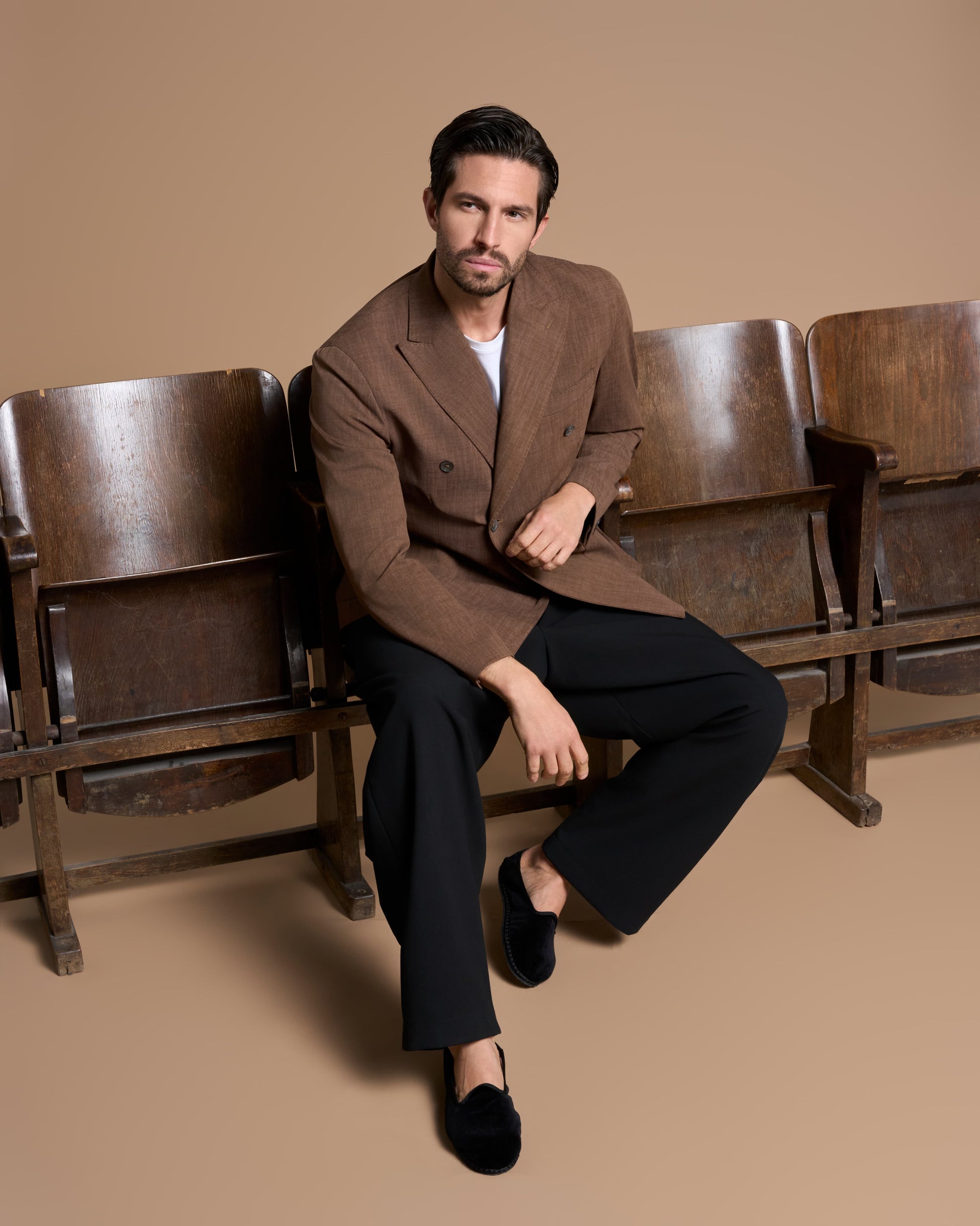 DOUBLE BREST JACKET CHOCOLATE BROWN IN TECHNO LINEN