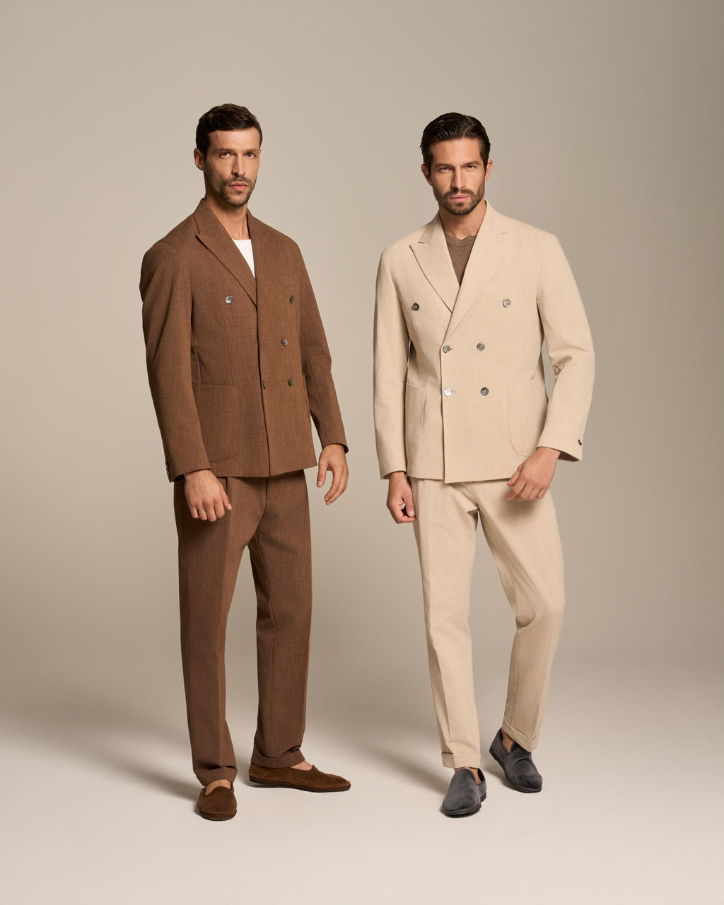 DOUBLE BREST JACKET PEARL SAND IN TECHNO LINEN
