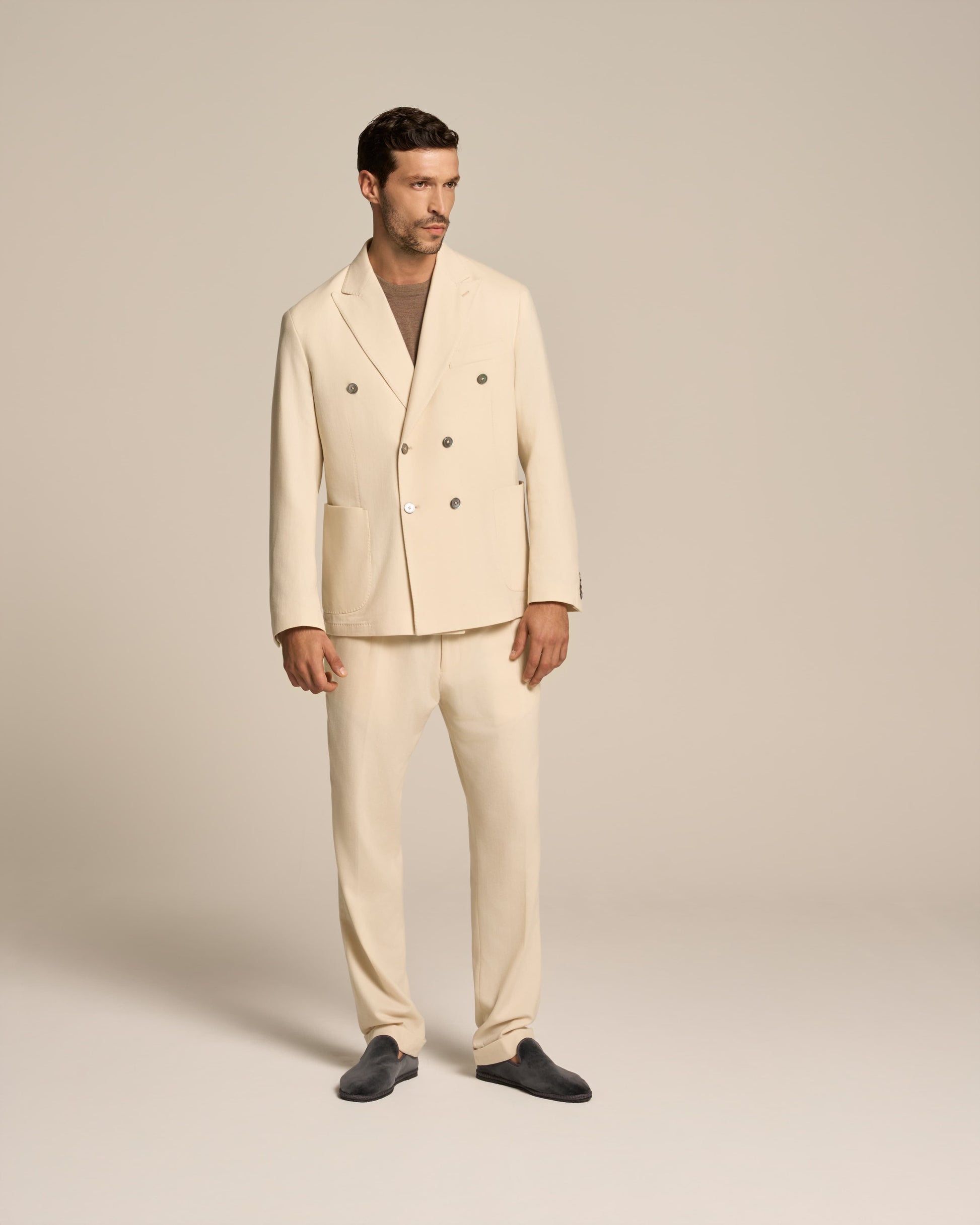 DOUBLE BREST JACKET BUTTER WHITE IN MICRO CASHMERE
