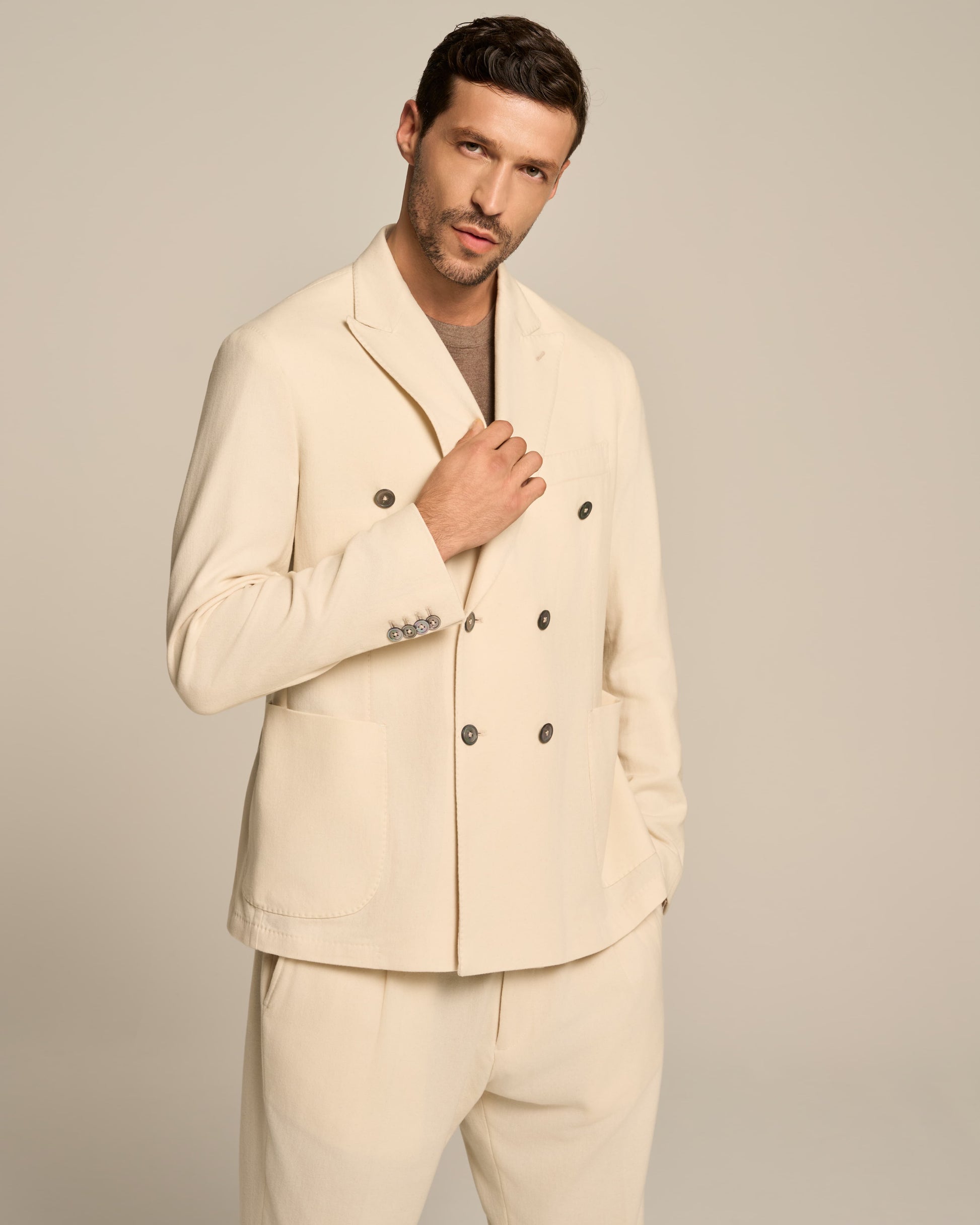 DOUBLE BREST JACKET BUTTER WHITE IN MICRO CASHMERE