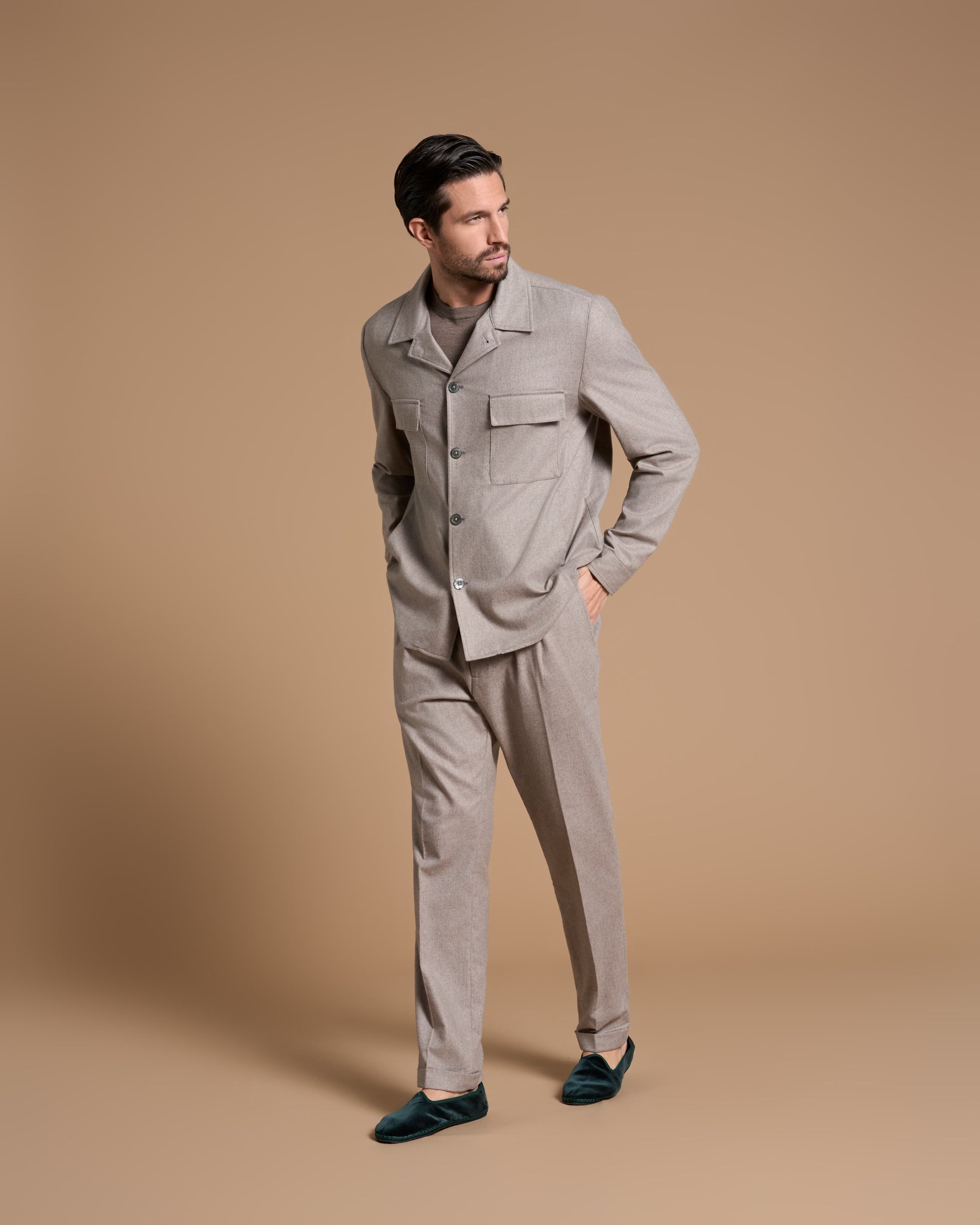 OVERSIZE SHIRT TAUPE IN MICRO CASHMERE