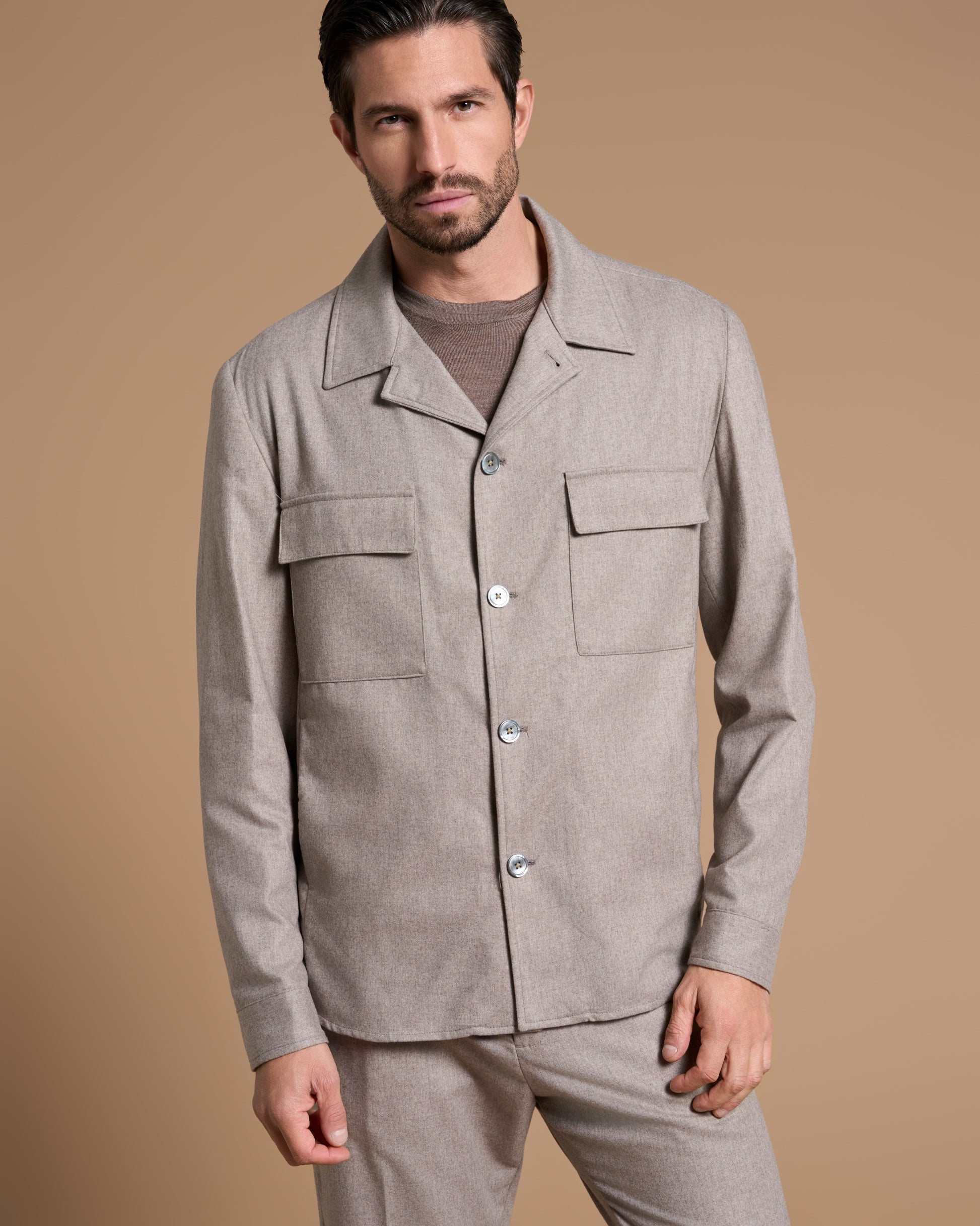OVERSIZE SHIRT TAUPE IN MICRO CASHMERE