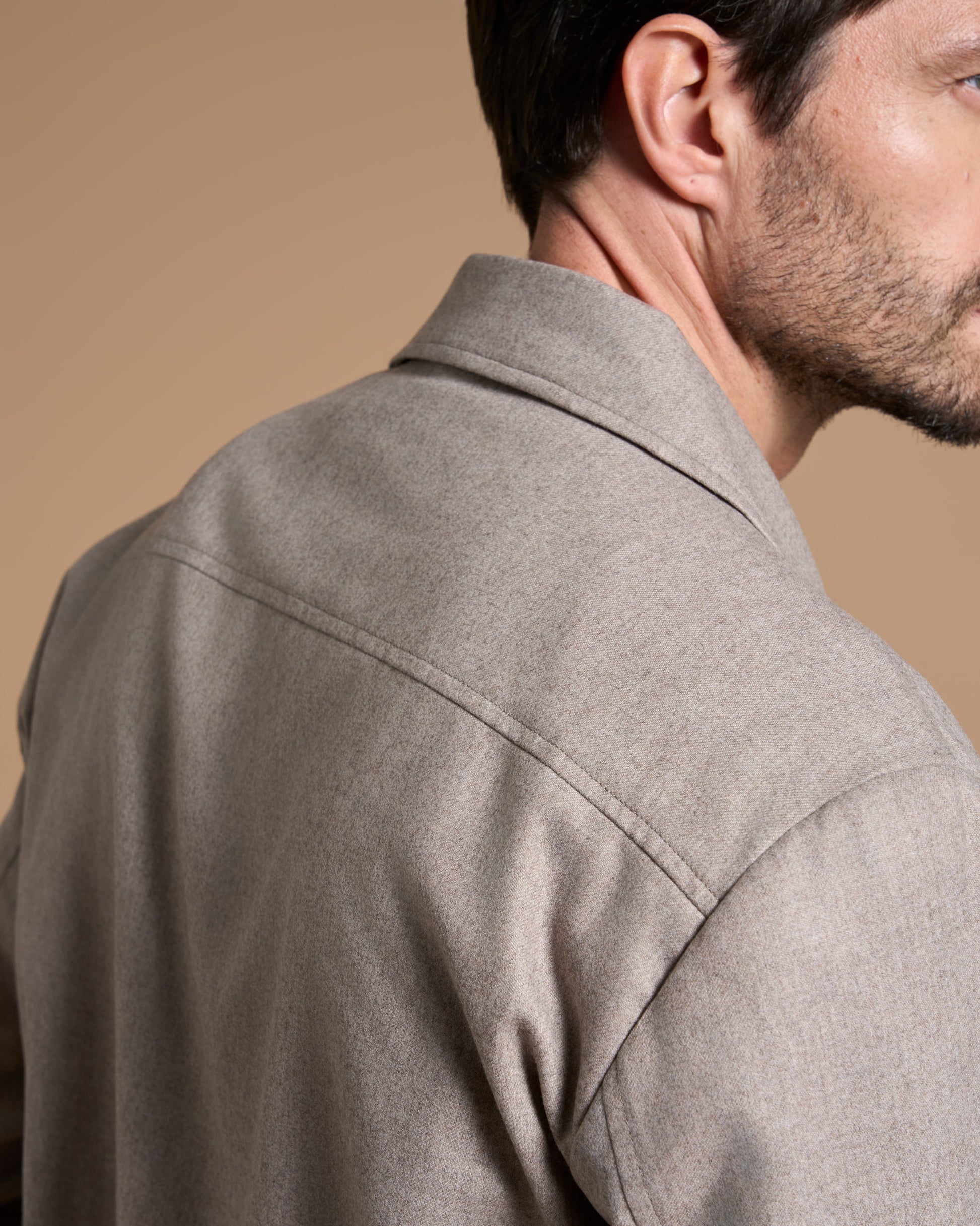 OVERSIZE SHIRT TAUPE IN MICRO CASHMERE