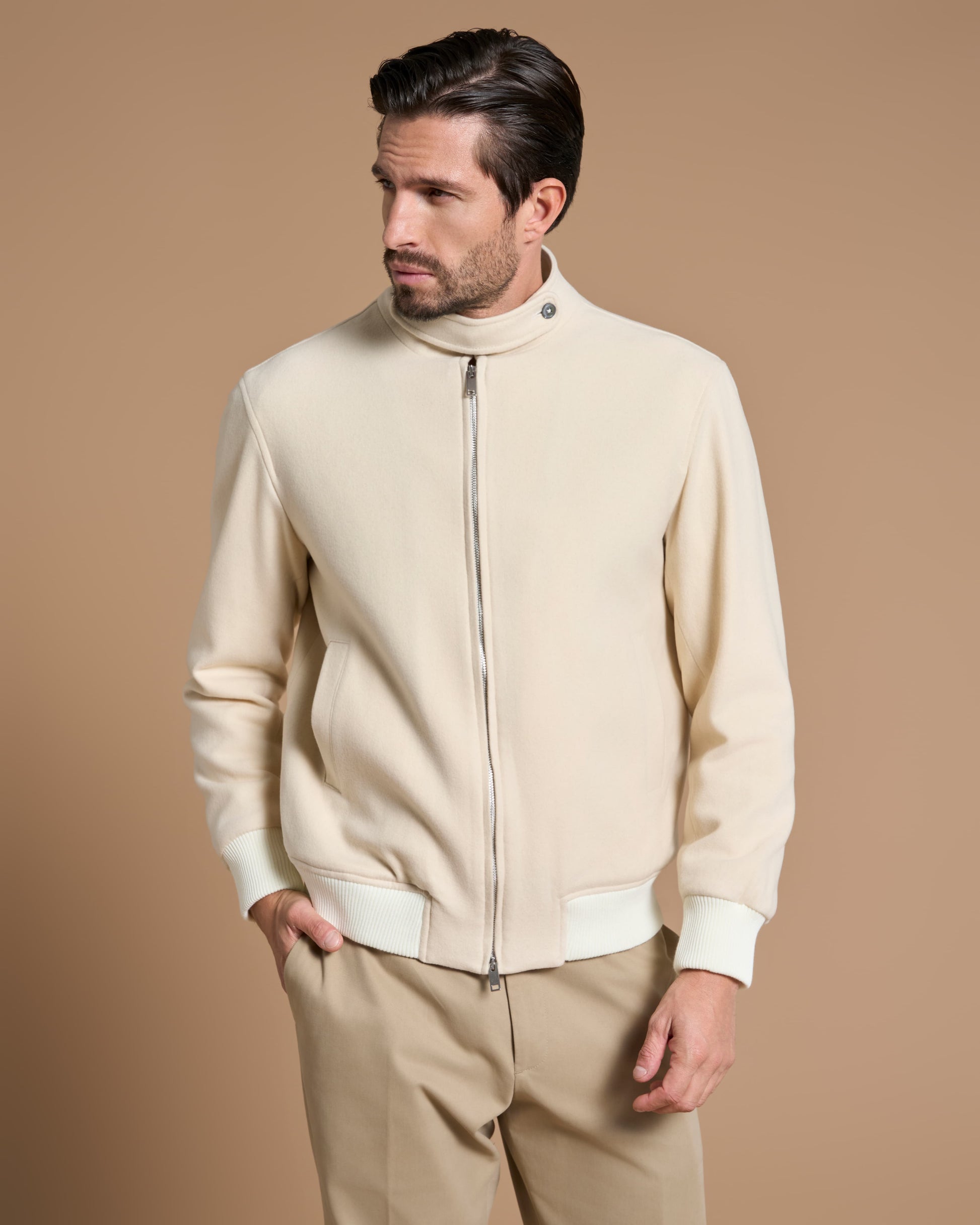 BOMBER JACKET BUTTER WHITE IN MICRO CASHMERE