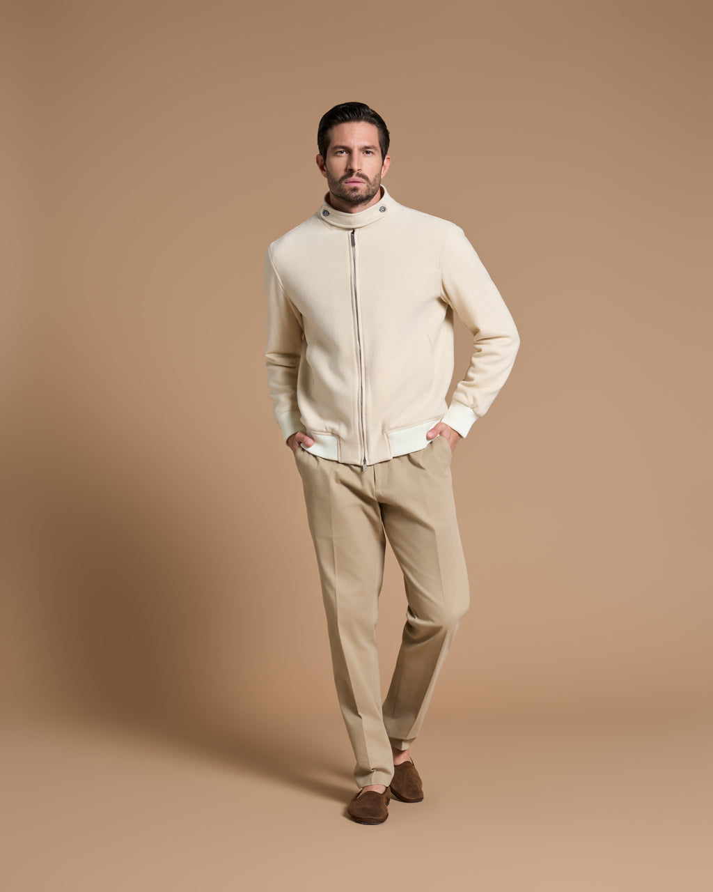 BOMBER JACKET BUTTER WHITE IN MICRO CASHMERE