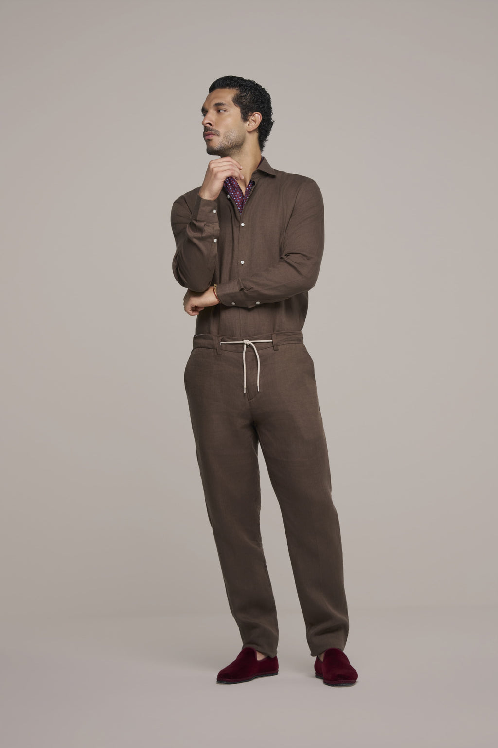 LINEN SHIRT COFFEE BROWN