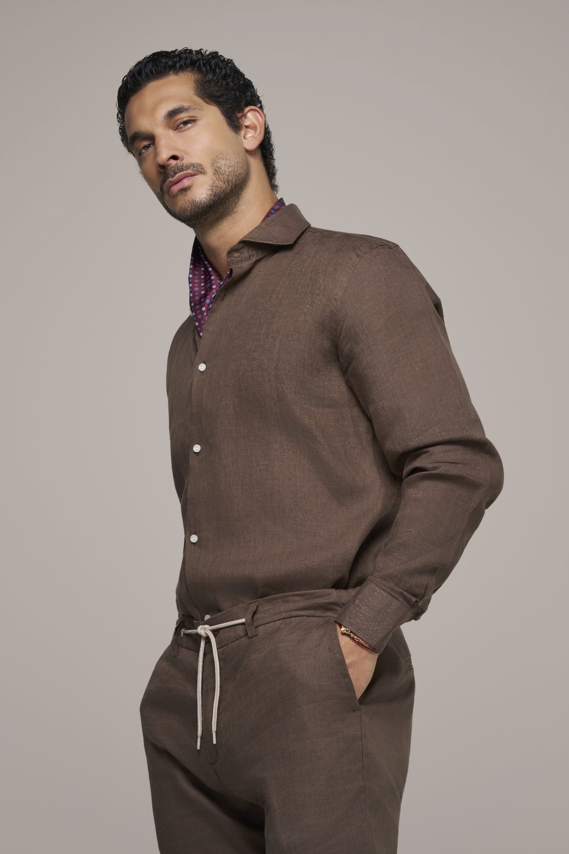 LINEN SHIRT COFFEE BROWN