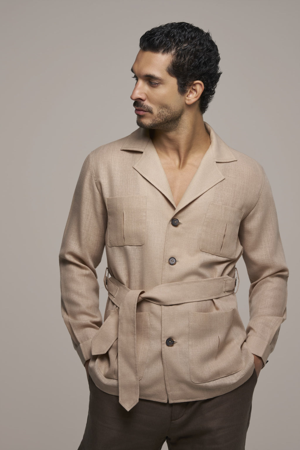 SAFARI JACKET SOFT SAND IN LINEN