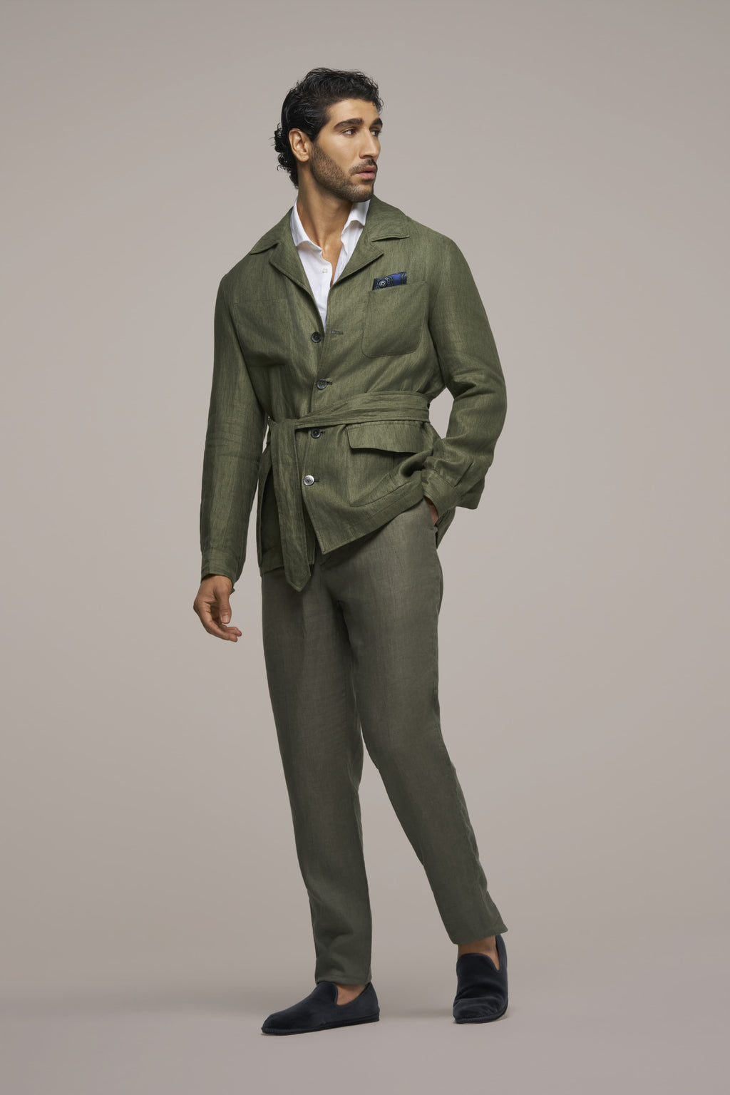SAFARI JACKET LINEN OLIVE GREEN