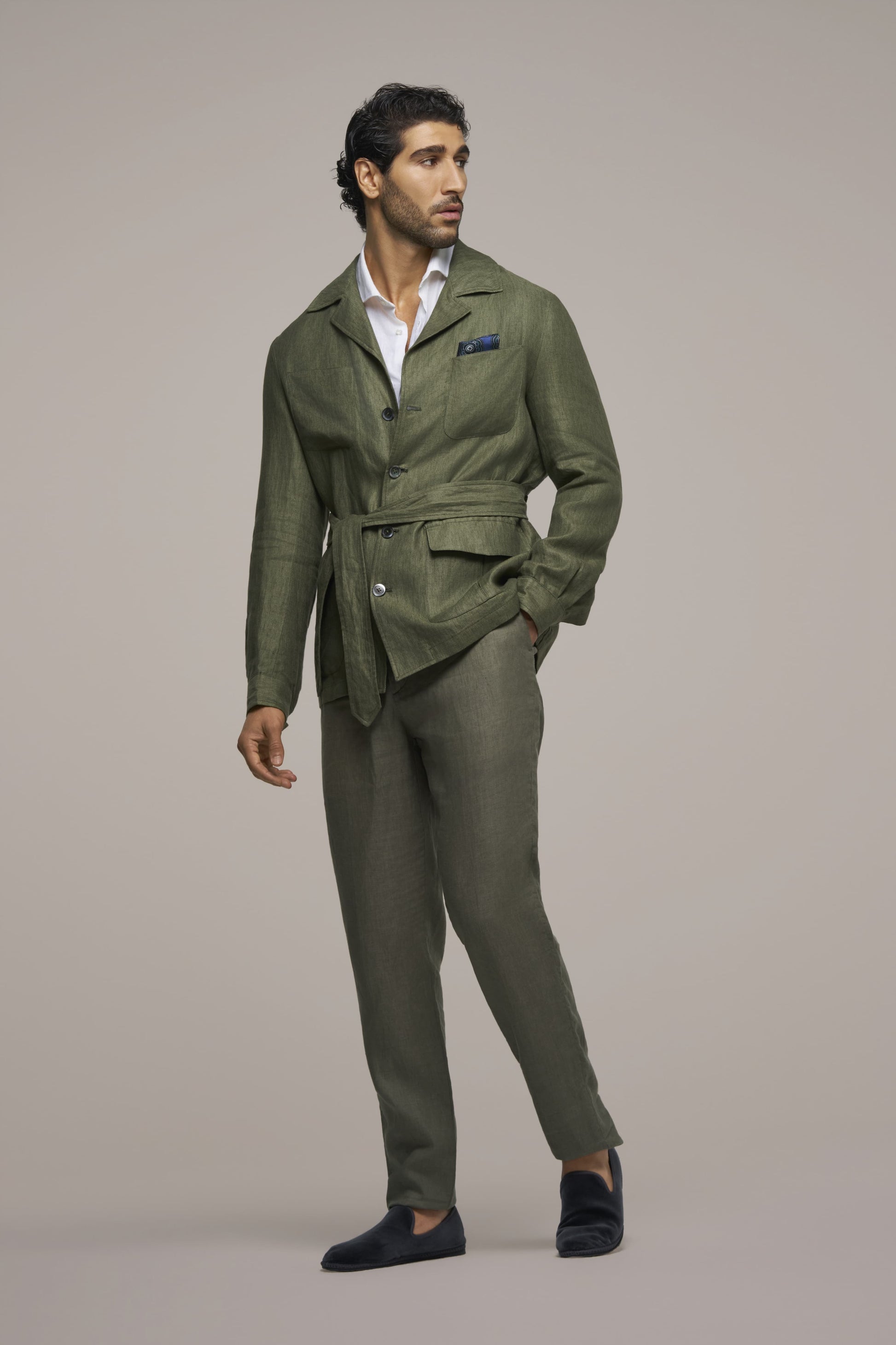 SAFARI JACKET LINEN OLIVE GREEN